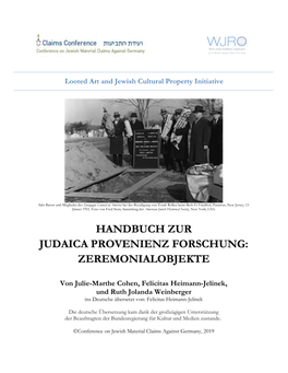 Handbuch Zur Judaica Provenienz Forschung: Zeremonialobjekte