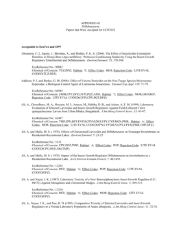 Diflubenzuron Papers That Were Accepted for ECOTOX