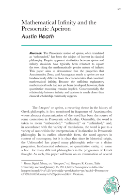 Mathematical Infinity and the Presocratic Apeiron Austin Heath