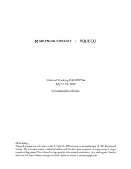 National Tracking Poll #200766 July 17-19, 2020 Crosstabulation Results