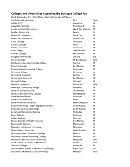 Colleges and Universities Attending the Dubuque College Fair Wed