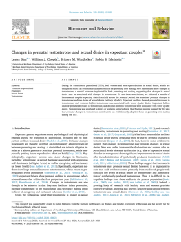 Changes in Prenatal Testosterone and Sexual Desire in Expectant Couples T ⁎ ⁎ Lester Sima, , William J