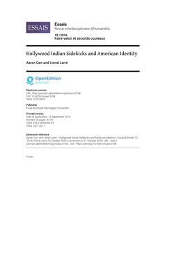 Hollywood Indian Sidekicks and American Identity