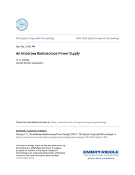 An Undersea Radioisotope Power Supply