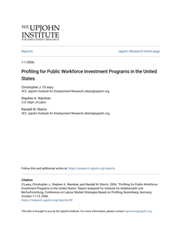 Profiling for Public Workforce Investment Programs in the United States
