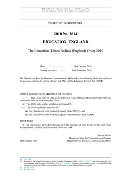 The Education (Listed Bodies) (England) Order 2010