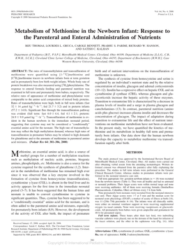 Metabolism of Methionine in the Newborn Infant: Response to the Parenteral and Enteral Administration of Nutrients