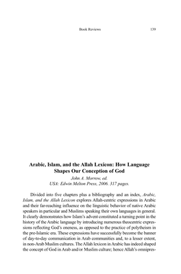 Arabic, Islam, and the Allah Lexicon: How Language Shapes Our Conception of God John A