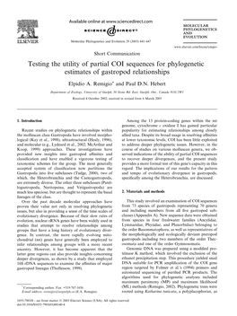 Testing the Utility of Partial COI Sequences for Phylogenetic Estimates of Gastropod Relationships