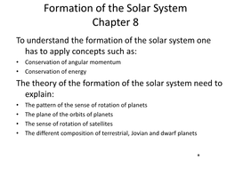 Formation of the Solar System Chapter 8
