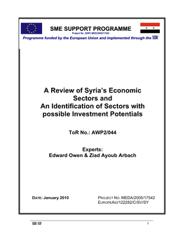 A Review of Syria's Economic Sectors and an Identification of Sectors With