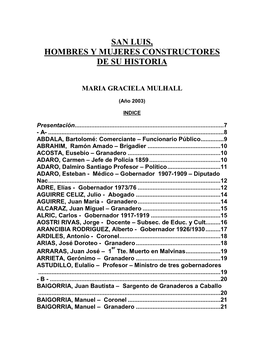 San Luis, Hombres Y Mujeres Constructores De Su Historia