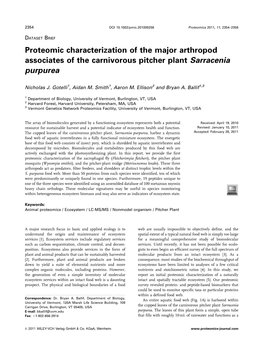 Proteomic Characterization of the Major Arthropod Associates of the Carnivorous Pitcher Plant Sarracenia Purpurea