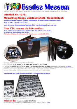 Neue CD / Von Uns Die Information: Boots and Sands, Der Gemeinsame Song Mit PAUL Mccartney Und YUSUF, Ist Nur Auf Der Special Edition (DC+DVD)