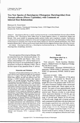 (Monogenea: Dactylogyridae) from Notropis Alborus (Pisces: Cyprinidae), with Comments on Inferred Host Relationships