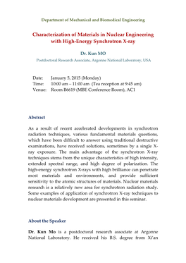 Characterization of Materials in Nuclear Engineering with High-Energy Synchrotron X-Ray