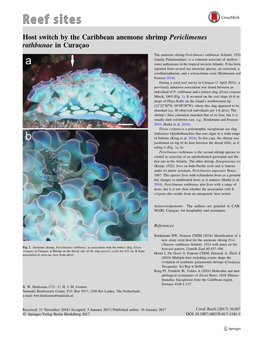 Host Switch by the Caribbean Anemone Shrimp Periclimenes Rathbunae in Curac¸Ao