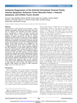 Antisense Suppression of the Chloride Intracellular Channel Family Induces Apoptosis, Enhances Tumor Necrosis Factor A-Induced Apoptosis, and Inhibits Tumor Growth