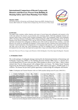 International Comparison of Recent Large-Scale Disasters and Recovery Process from Building & Housing Safety and Urban Planning View Points