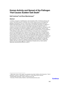 Human Activity and Spread of the Pathogen That Causes Sudden Oak Death1