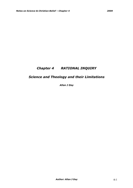 Chapter 4 RATIONAL INQUIRY Science and Theology and Their