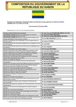 Composition Du Gouvernement De La République Du Gabon