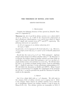 THE THEOREM of HONDA and TATE 11 We Have 1/2 [Lw : Fv] = [L0,W0 : F0,V0 ] = [L0 : F0] = [E : F ]