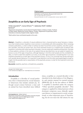 Zoophilia As an Early Sign of Psychosis