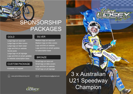 3 X Australian U21 Speedway Champion SPONSORSHIP