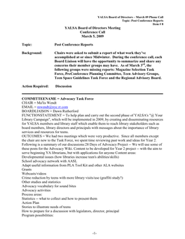 Post Conference Reports Item # 8 YALSA Board of Directors Meeting Conference Call March 5, 2009