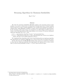 Streaming Algorithms for Maximum Satisfiability