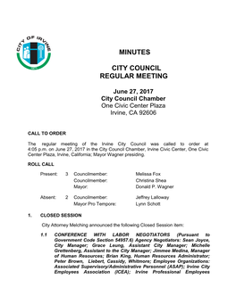 Minutes City Council Regular Meeting