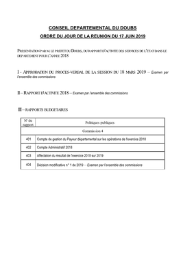 Conseil Departemental Du Doubs Ordre Du Jour De La Reunion Du 17 Juin 2019