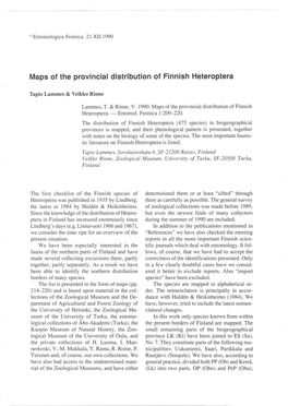 Maps of the Provincial Distribution of Finnish Heteroptera