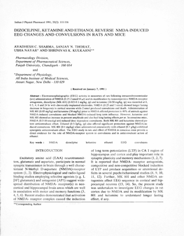 Dizocilpine, Ketamine and Ethanol Reverse Nmda-Induced Eeg Changes and Convulsions in Rats and Mice