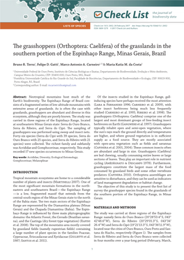 The Grasshoppers (Orthoptera: Caelifera) of the Grasslands in the Southern Portion of the Espinhaço Range, Minas Gerais, Brazil