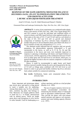 Ficus Deltoidea Jack. ) Plant to Fertilization Treatments and Growth Activator 2