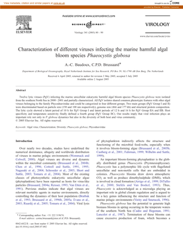 Characterization of Different Viruses Infecting the Marine Harmful Algal Bloom Species Phaeocystis Globosa