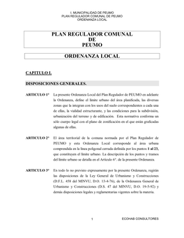 Plan Regulador Comunal De Peumo Ordenanza Local