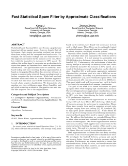 Fast Statistical Spam Filter by Approximate Classifications