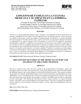 CONCEPTO DE FAMILIA EN LA CULTURA MEXICANA Y SU IMPACTO EN LA EMPRESA FAMILIAR Fernando M