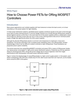 How to Choose Power Fets for Oring MOSFET Controllers
