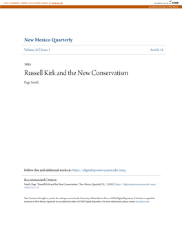 Russell Kirk and the New Conservatism Page Smith