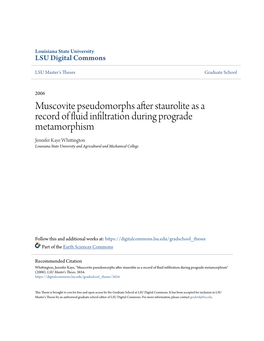 Muscovite Pseudomorphs After Staurolite As a Record of Fluid Infiltration During Prograde Metamorphism