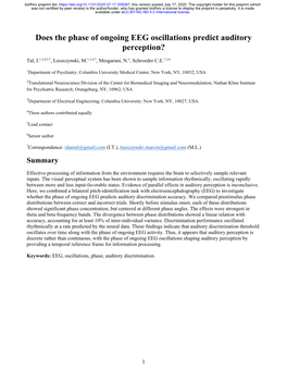 Does the Phase of Ongoing EEG Oscillations Predict Auditory Perception?