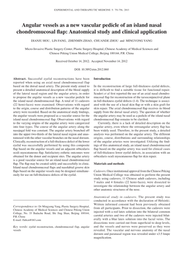 Angular Vessels As a New Vascular Pedicle of an Island Nasal Chondromucosal Flap: Anatomical Study and Clinical Application