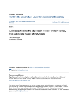 An Investigation Into the Adiponectin Receptor Levels in Cardiac, Liver and Skeletal Muscle of Mature Rats