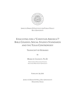 “Christian America”? Bible Courses, Social Studies Standards and the Texas Controversy