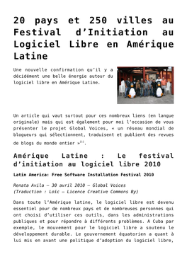 20 Pays Et 250 Villes Au Festival D'initiation Au Logiciel Libre En