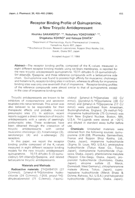 Receptor Binding Profile of Quinupramine, a New Tricyclic Antidepressant